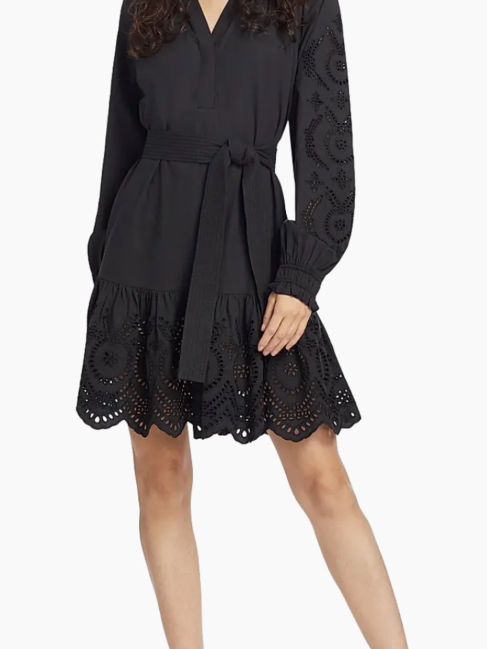 NWT! Rails Saylor Eyelet Trim Mini Dress Ruffled Split Neck Long Sleeve Size XS